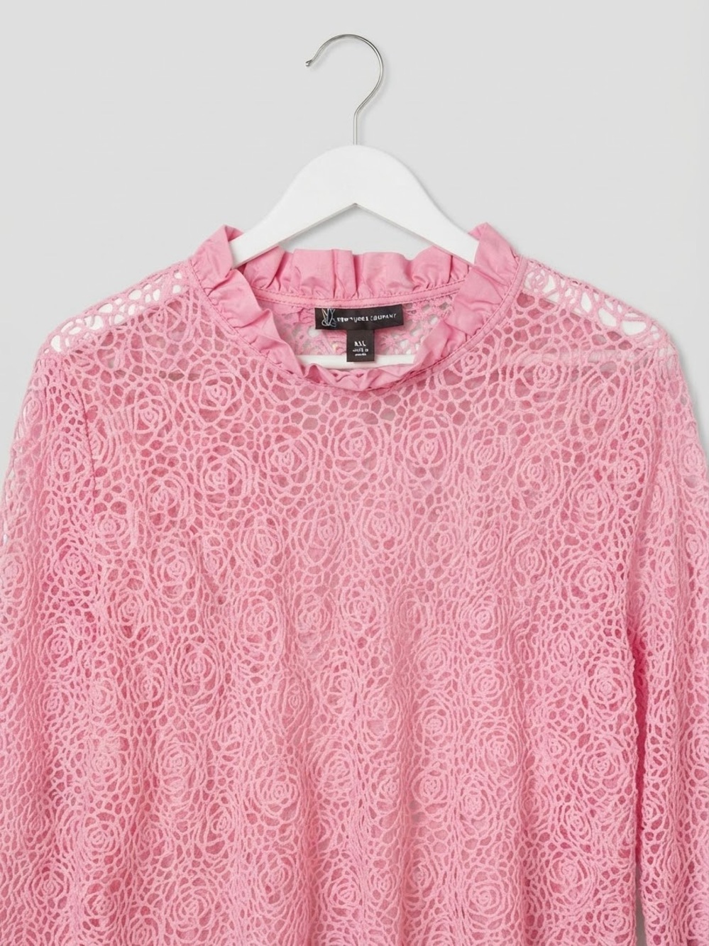 New York & Company Pink Lace Ruffle-Neck Blouse
